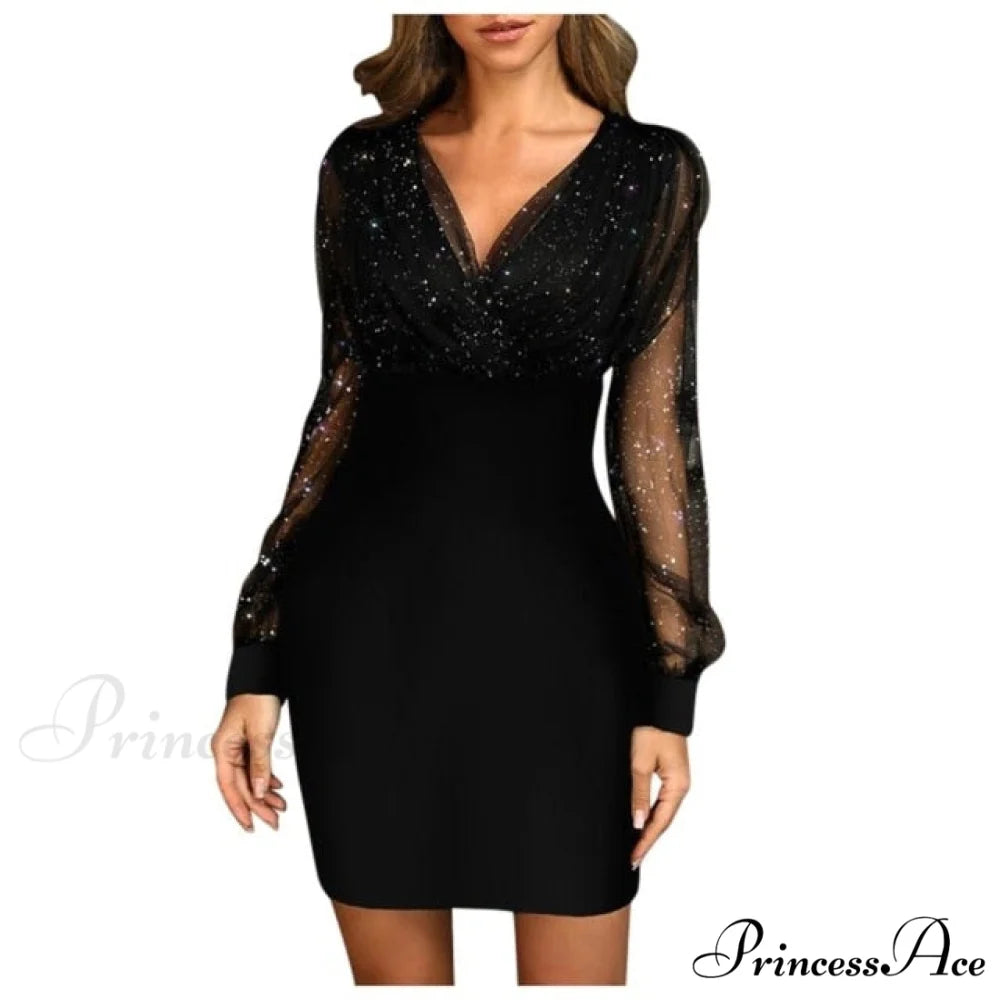 Fashion Elegant Sexy Bag Hip Midi Casual Dress Black / S