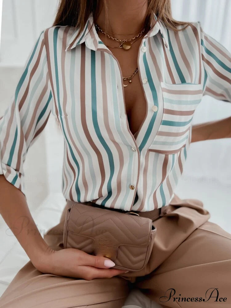 Fashion Floral Print Shirt stripe / S