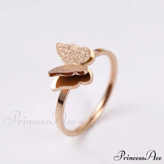 Fashion Frosted Butterfly Titanium Steel Ring rose gold / 6