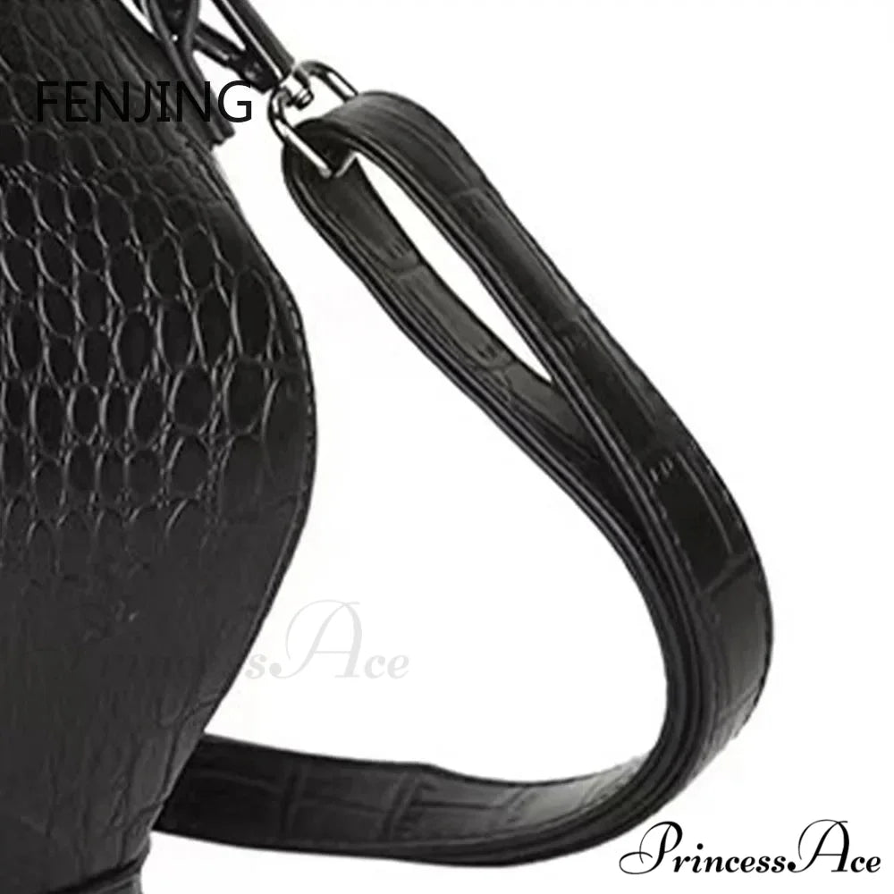 Fashion Funny Teapot Shaped Stone Pattern Leather Gothic Personalized Bag Black
