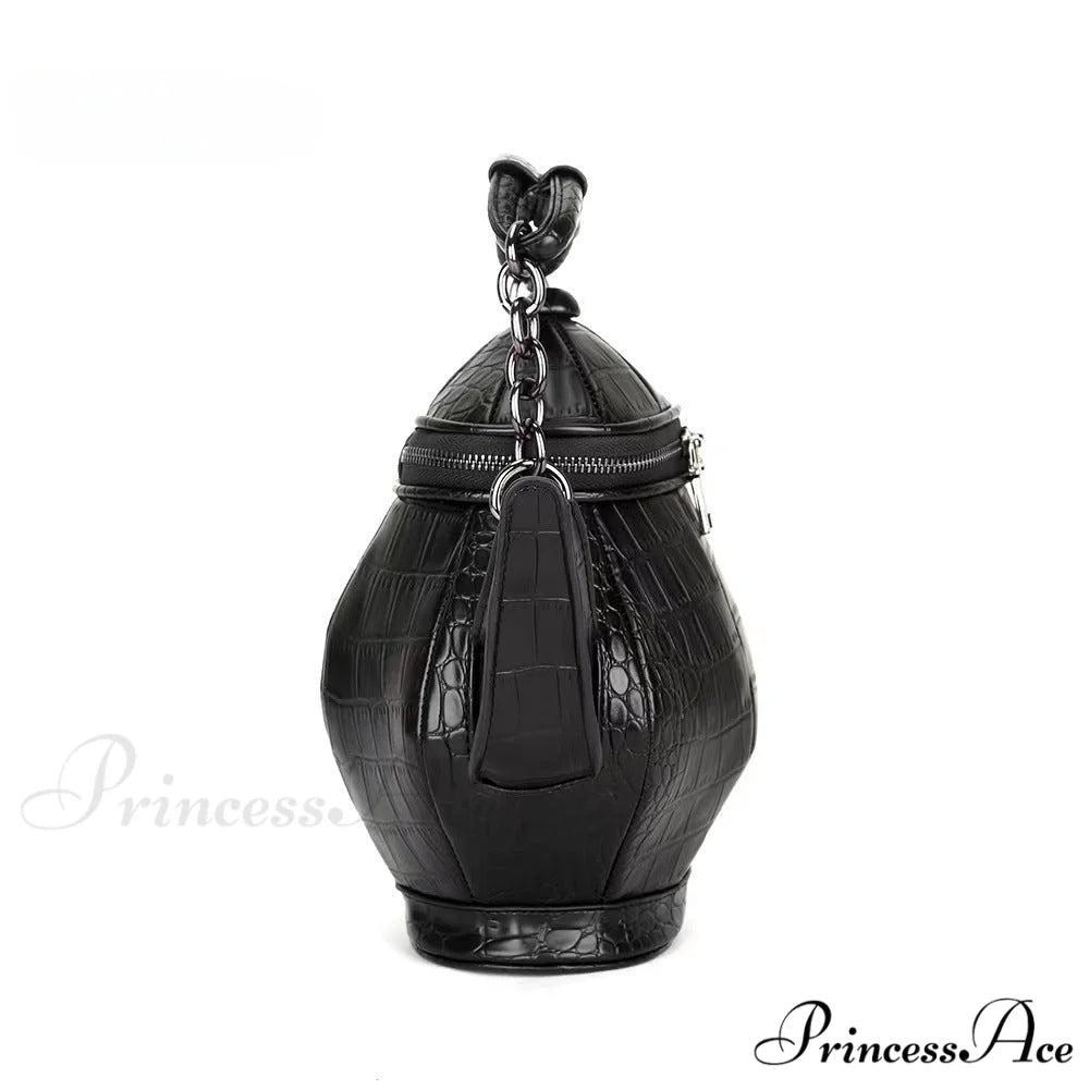 Fashion Funny Teapot Shaped Stone Pattern Leather Gothic Personalized Bag Black