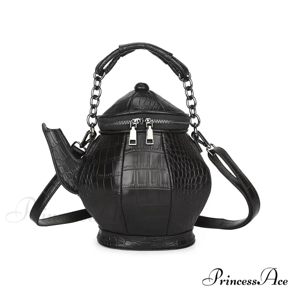 Fashion Funny Teapot Shaped Stone Pattern Leather Gothic Personalized Bag Black
