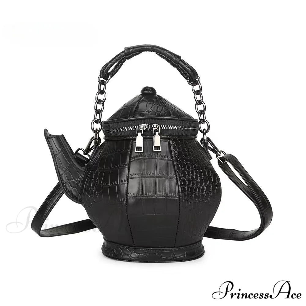 Fashion Funny Teapot Shaped Stone Pattern Leather Gothic Personalized Bag Black