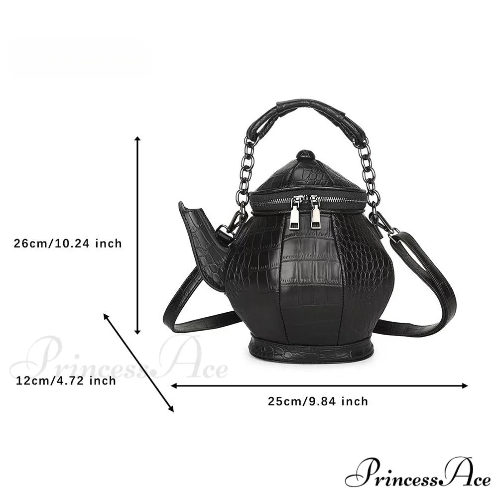 Fashion Funny Teapot Shaped Stone Pattern Leather Gothic Personalized Bag Black