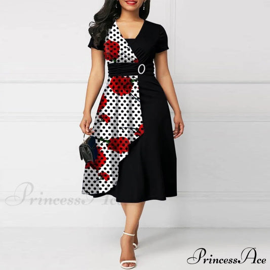 Fashion Gown Brief Retro Gown Office Irregular Waist A-line V-neck Party Women Lady Midi Arm High Warm-Season Elegant