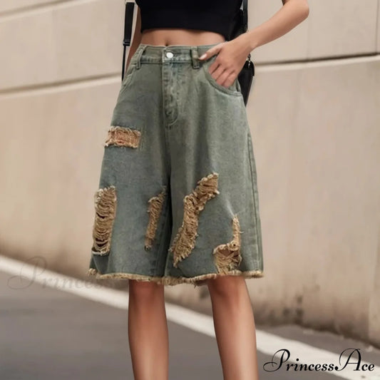 Fashion Harajuku Denim Summer High Waist Casual Vintage Jean Short Blue / M