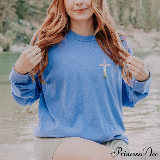 Fashion Individuality Cross Duplex Trend Art Jesuits Christmas Hoodie Blue / S Christmas Hoodies-L