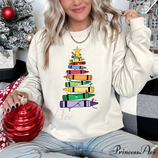 Fashion Innovative Paintbrush Tree Teacher Christmas Hoodie WHITE / S Christmas Hoodies-L