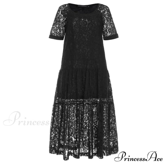 Fashion Lace Sexy Off Shoulder Vestidos Dress black / 4XL