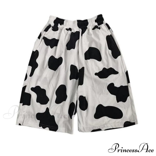 Fashion Ladies Elastic Waists Shorts blackwhite / M