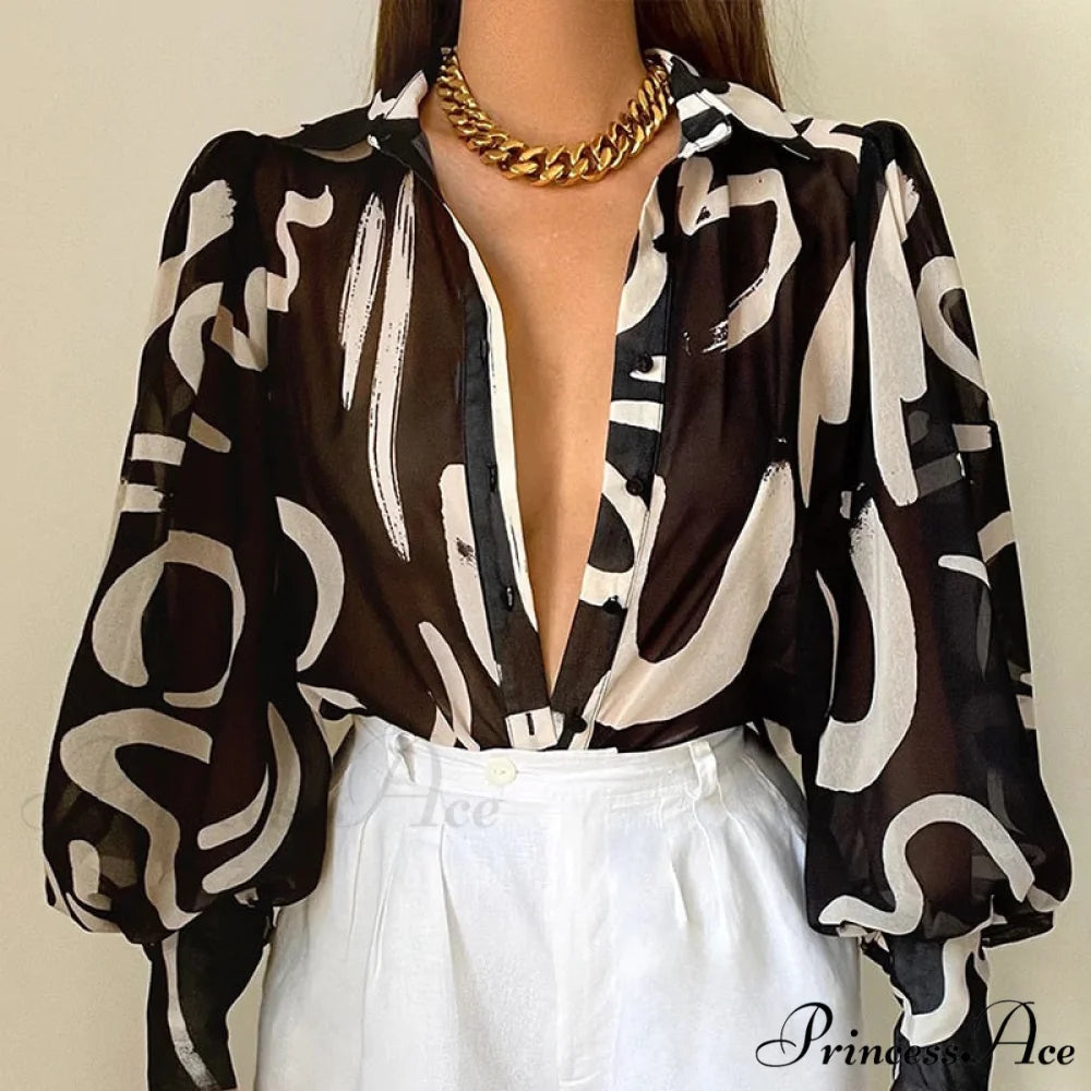 Fashion Lapel Single-breasted Loose Blouse Black / S