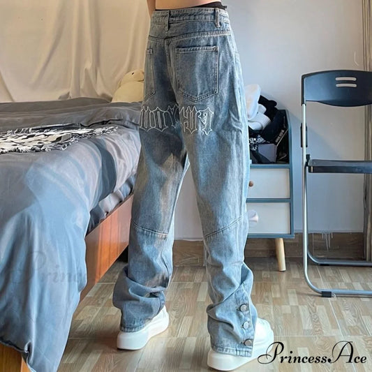 Fashion Letter Print Loose Jeans