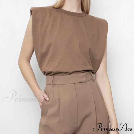 Fashion Loose Sleeveless T-shirt Khaki / S