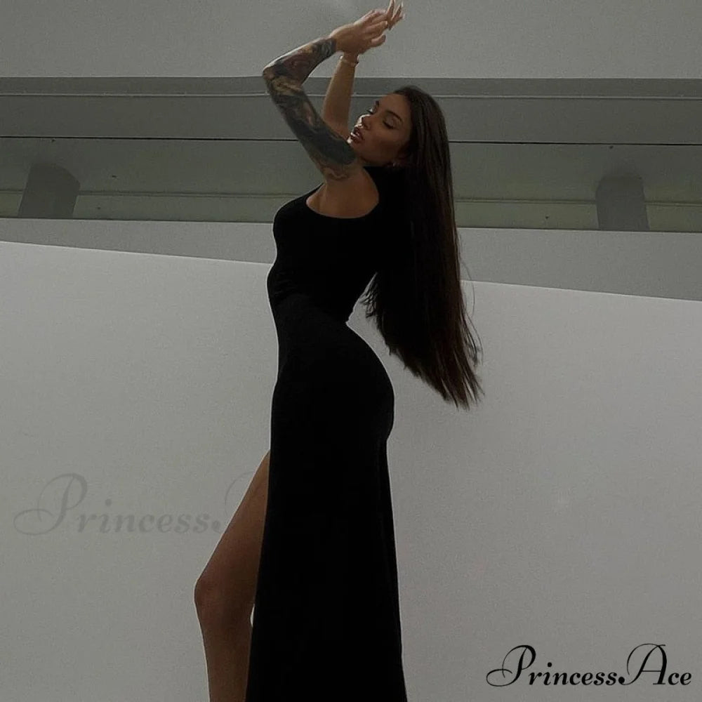 Fashion Sleeveless Elegant Party Club White Split Long Dress Black / S