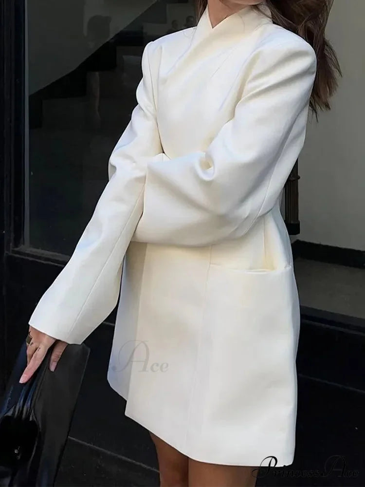 Fashion Solid Stand Collar Loose Long Shoulder Pads Full Sleeves Chic Stylish Coat
