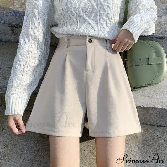 Fashion Solid Wide Leg Woolen Shorts white zipper / S