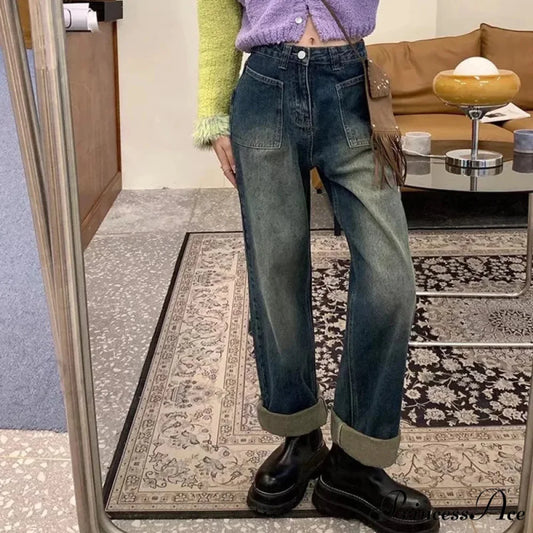 Fashion Straight Women Pant Woman High Waist Denim Pants Wide Leg Denim Clothing Blue Vintage Quality Jean PURPLE / S