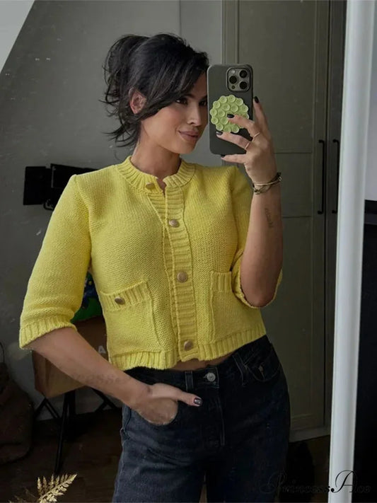 Fashionable Chic Yellow Stylish Cozy Long Sleeve Comfortable Single-breasted Warm Sweater