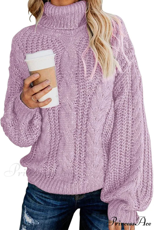 Fashionme Chic Ballon Sleeve Winter Turtleneck Chunky Sweater Dusty Purple / Small