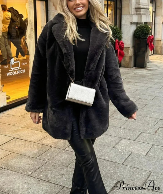 Faux Fur Thick Winter Coat Black / S
