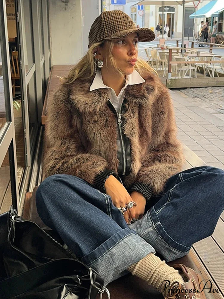 Faux Fur Zipper Thicken Coat black / S