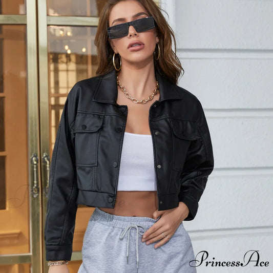Faux Leather Short Y2k Jacket Black / S