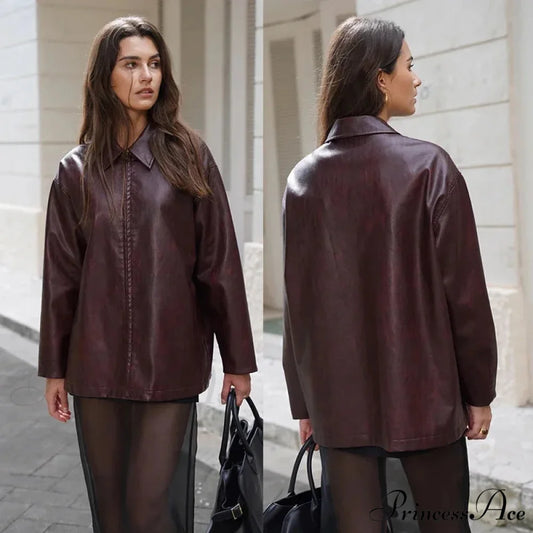 Faux Leather Wine Red Coat Wine red / S