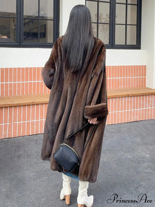 Faux Mink Collar Long Sleeve Overcoat Green Fruit Collar / S overcoats-241228