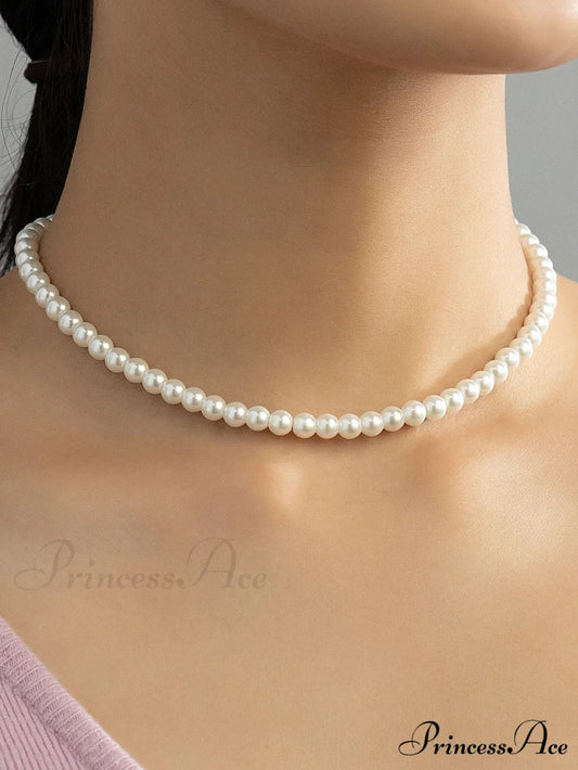 Faux Pearl Beaded Necklace White / one-size