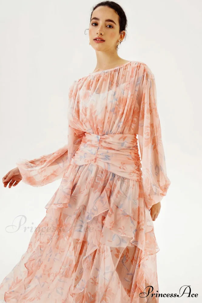 Faye Round Neck Charming Balloon Sleeve Maxi Dress