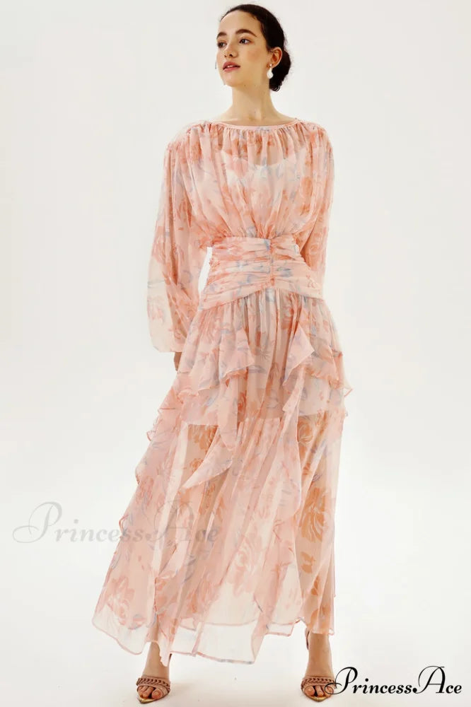 Faye Round Neck Charming Balloon Sleeve Maxi Dress