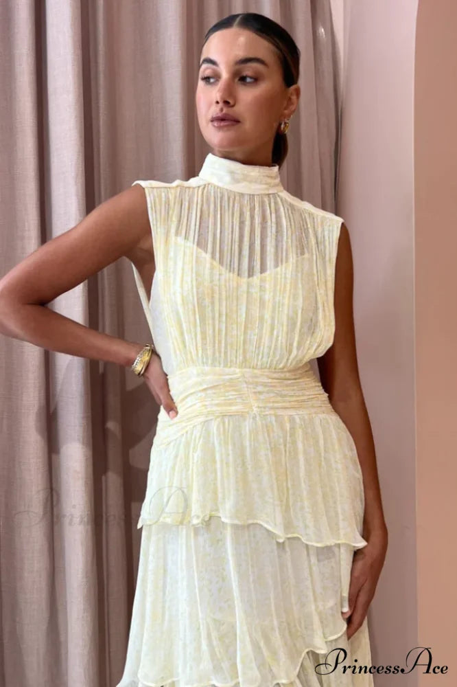 Faye Sleeveless Stylish Ruched Midi Dress
