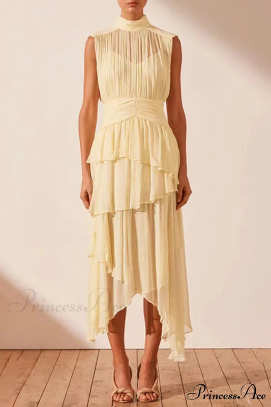 Faye Sleeveless Stylish Ruched Midi Dress S / Gina Print