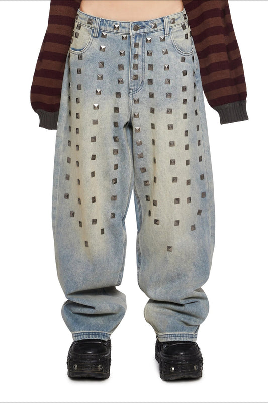 Low Rise Stud Detail Wide Leg Jean