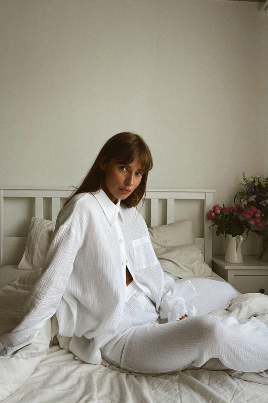 Cotton Gauze Shirt Straight Pants Set