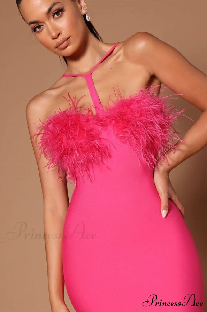 Feather Halter Stylish Mini Dress