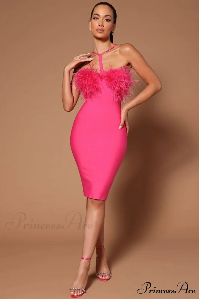 Feather Halter Stylish Mini Dress