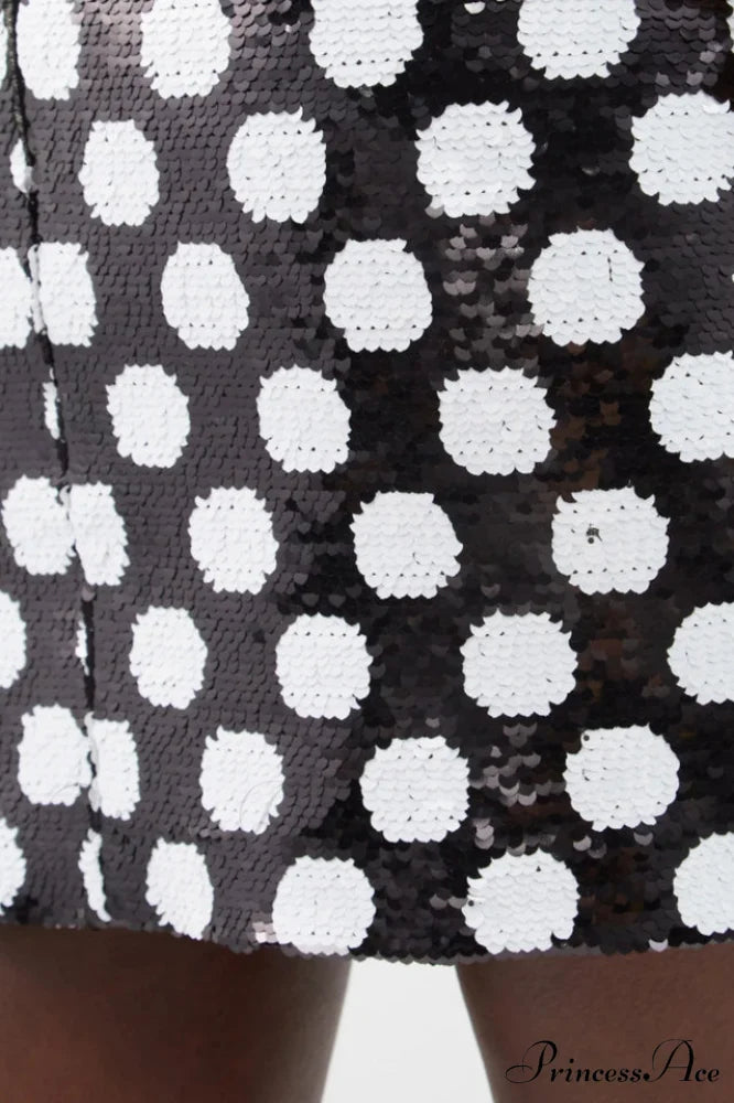 Feather Trim Polka Charming Dot Sequin Dress