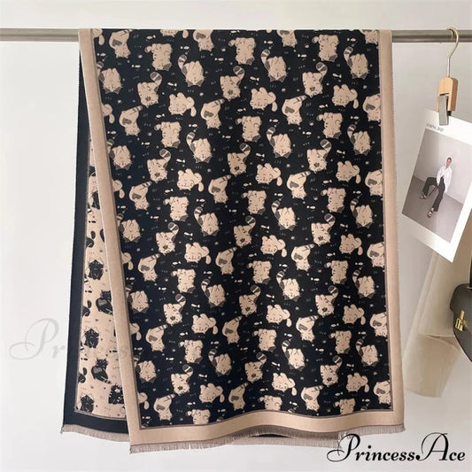 Feline Pattern Cashmere Winter Cozy Scarf scarf-241228