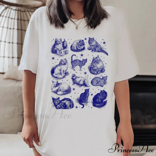 Feline Star Print Enigmatic T-shirt WHITE / S t-shirt-250223
