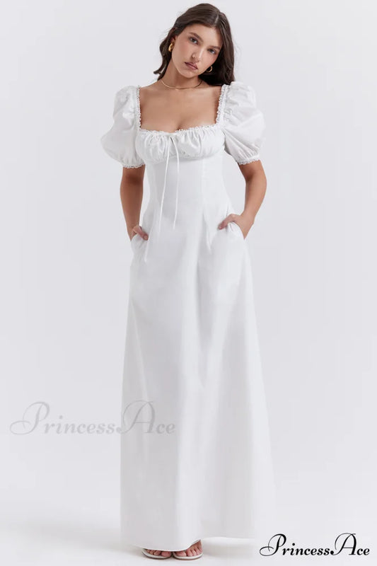 Felizia White Stylish Puff Sleeve Sundress S / White