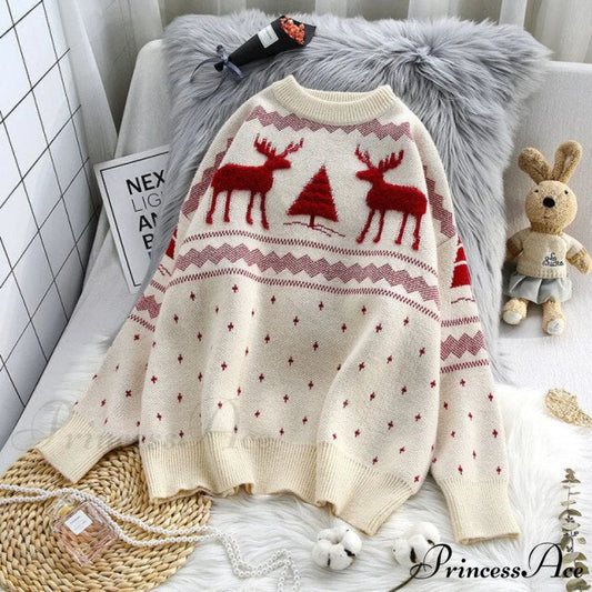 Female Loose Outwear Thickened Knitted Sweater Beige / One Size