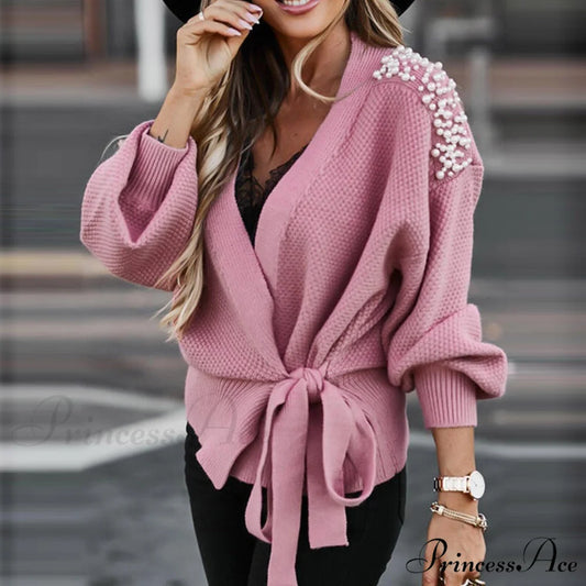 Females Fashion Boho Oversize Cardigan Pink / XXXL