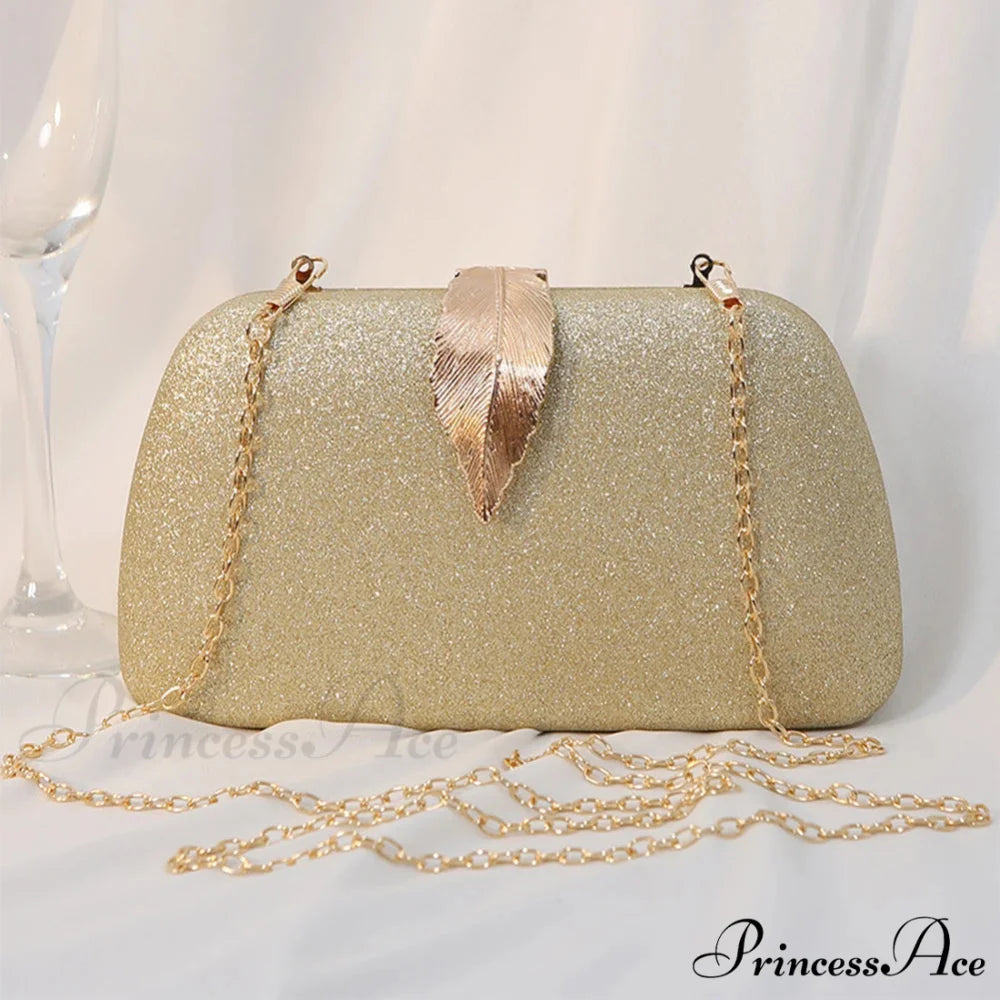 Females Foliage Pattern Clutch Bag Sparkle Chain Purse clutchbag-250126