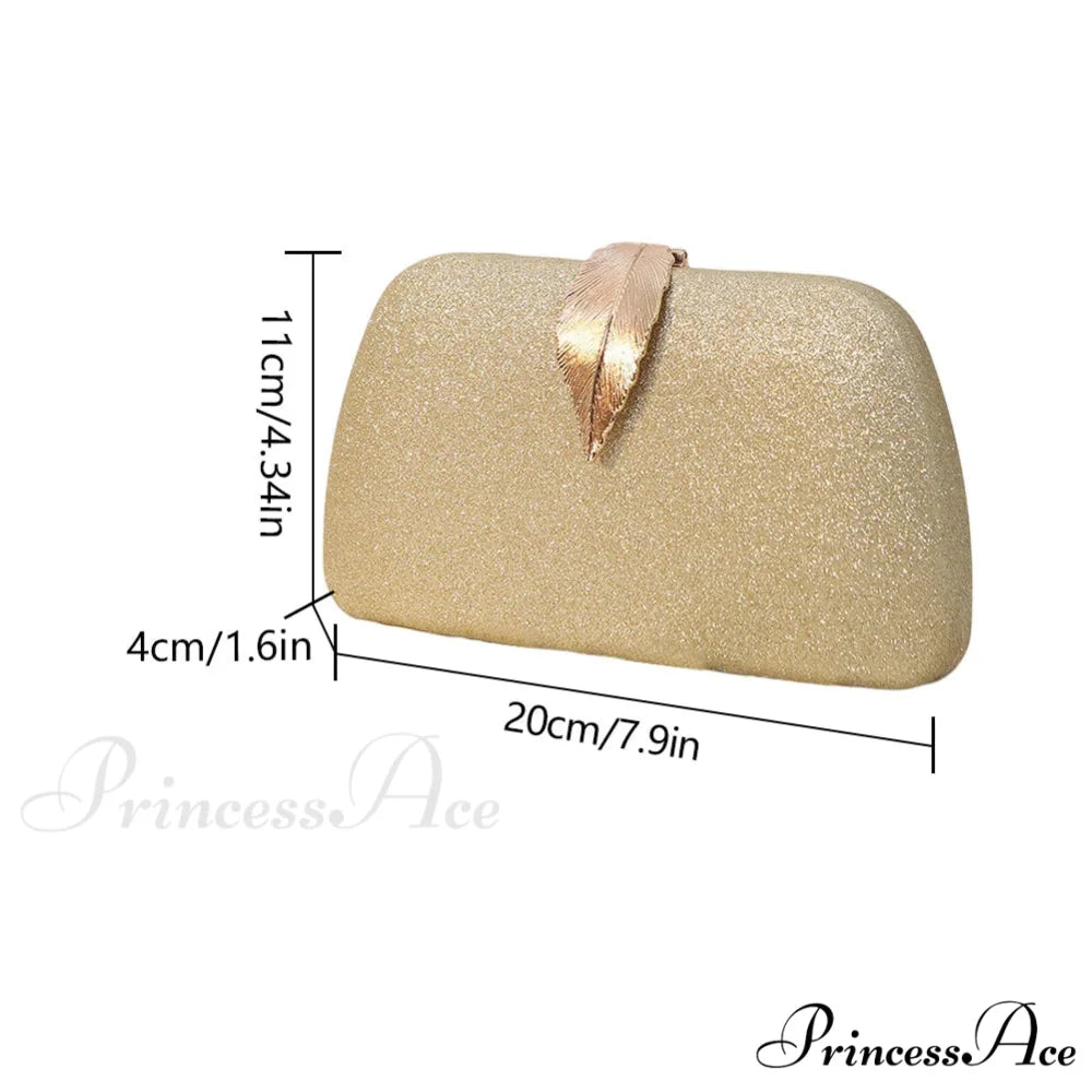 Females Foliage Pattern Clutch Bag Sparkle Chain Purse clutchbag-250126