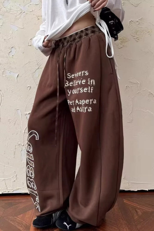 Plaid Patchwork Letter Graphic Baggy Sweat Pants