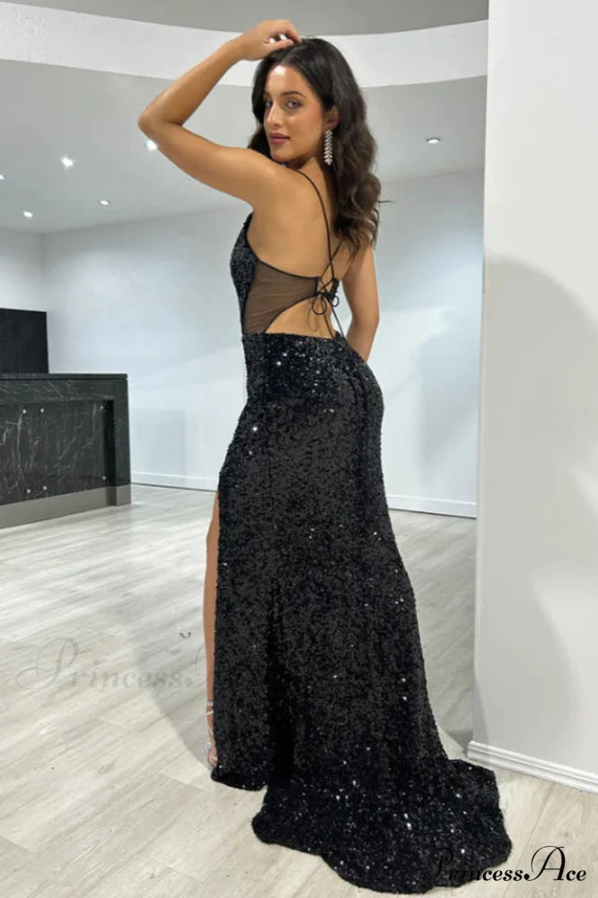 Fitted Sequins Stylish Mermaid Gown S / Black