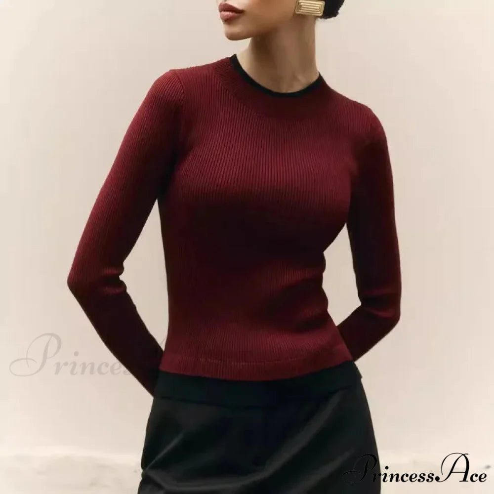 Fitted Sleek Extended Sleeve Round-neck Sweater swraters-241228