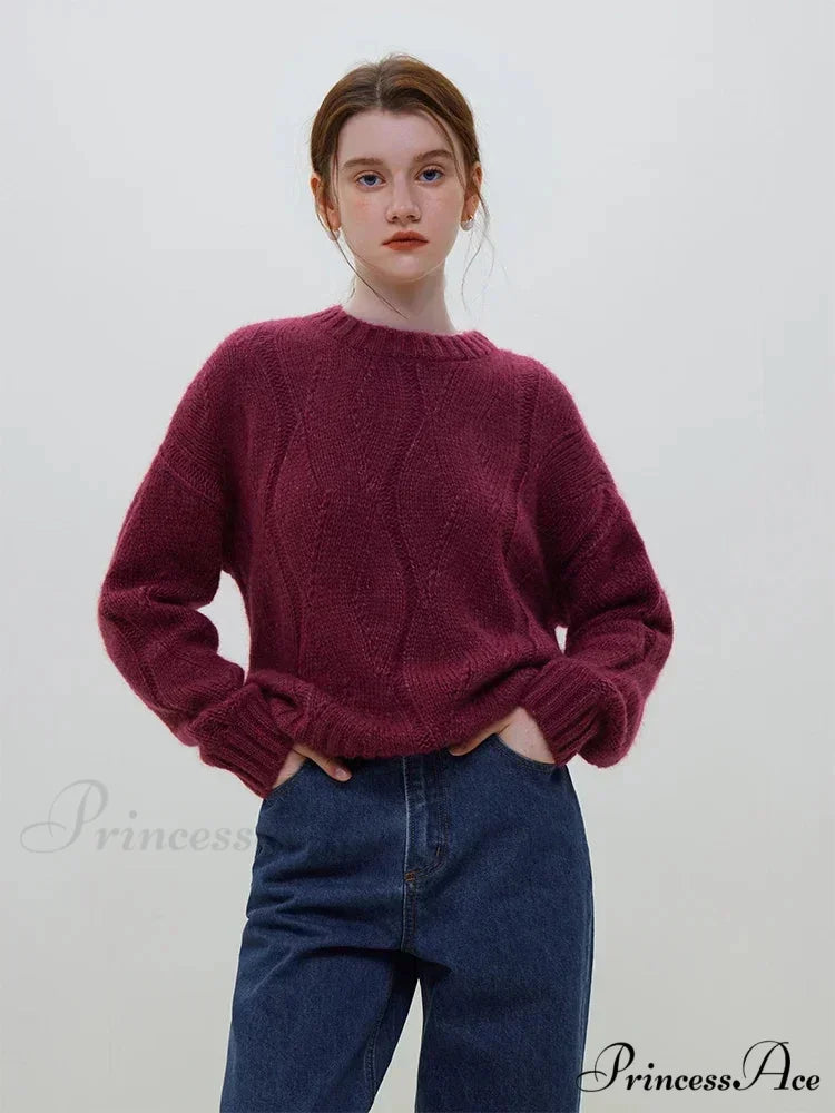 Fleece Angora Perforated Drop Sleeve Pullover swraters-241228
