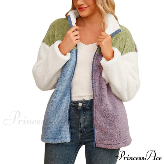 Fleece Fuzzy Faux Shearling Zipper Coat